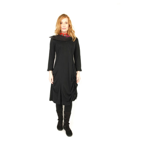 Rimini  Organic Cotton Black Dress with Unique Collar