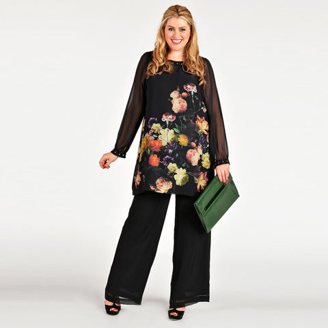 Yoek Tunic Bead Trim Night Rose
