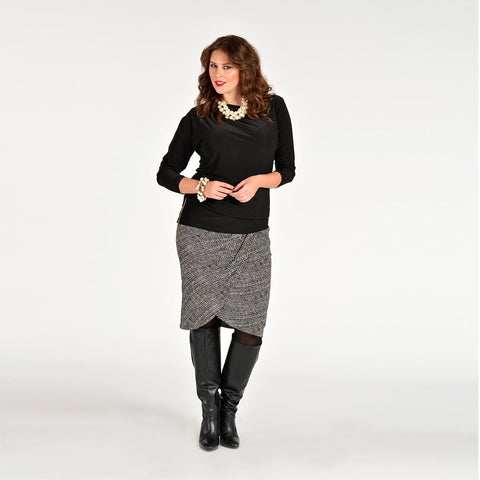 Yoek Skirt Drape Layer Herringbone