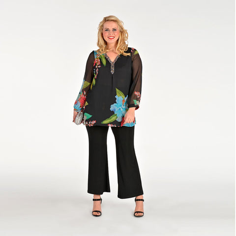Yoek Black Label Blouse V Beaded Blooms