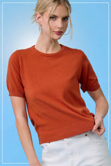 MCS3600-Soft Short Puffy Sleeve Basic Stretchy Knit Top: Midnight Blue / M