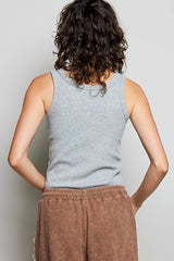 Sleeveless Round Neck Solid Pattern Rib Knit Top: Black / Os