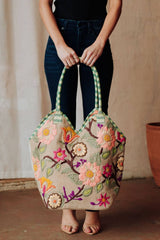 Green & Multicolored Floral Tote