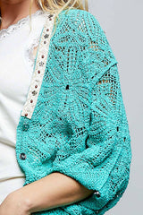 V-Neck Crochet Batwing Sleeve Cardigan Top: NATURAL / Os