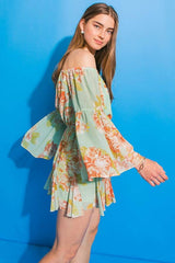 A printed woven romper - IP7347: SAGE / LARGE