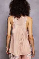 Sleeveless contrast floral lace crochet detail v-neck top: DOVE GREY / L
