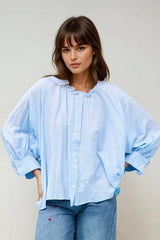 Balloon-Sleeve Striped Blouse in baby Blue: BLUE / ONE