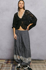 V-Neck Crochet Batwing Sleeve Cardigan Top: NATURAL / Os