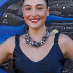 Hematite & Pearl Collar Necklace | Chunky Statement Jewelry