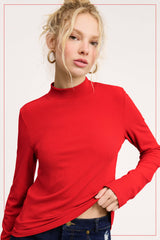 MCT7699-Stretchy Ribbed Long Sleeve Mock Neck Basic Top: Onyx / S