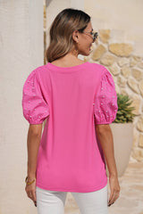 LDC Ribbed Pearl Beaded Puff Sleeve Top: Bright Green / S