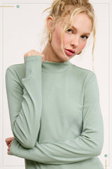 MCT7699-Stretchy Ribbed Long Sleeve Mock Neck Basic Top: Onyx / L