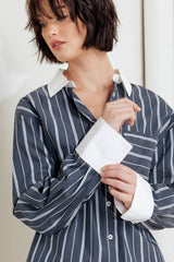 A striped woven top - FT1310 CHARCOAL: CHARCOAL / Contemporary / L