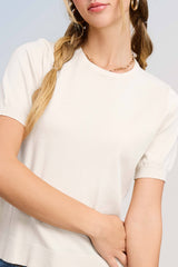 MCS3600-Soft Short Puffy Sleeve Basic Stretchy Knit Top: Midnight Blue / M