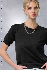 MCS3600-Soft Short Puffy Sleeve Basic Stretchy Knit Top: Pink Sand / L