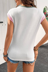 LDC Color Block Corded Knit Crew Neck Tee: White / L