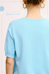MCS3600-Soft Short Puffy Sleeve Basic Stretchy Knit Top: Pink Sand / S