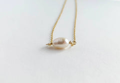 Single Pearl Necklace | June Birthstone: 14K Gold Fill