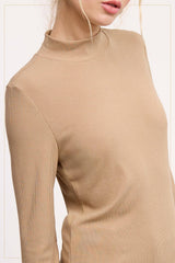 MCT7699-Stretchy Ribbed Long Sleeve Mock Neck Basic Top: Onyx / M