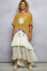 Round Neck Sleeveless Floral Thin Sweater Top SALE: BLUE/IVORY / M
