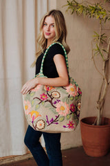 Green & Multicolored Floral Tote