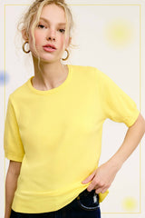 MCS3600-Soft Short Puffy Sleeve Basic Stretchy Knit Top: Midnight Blue / S
