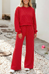 F/W26 Polka Dot Drawstring Wide Leg Pants Set | S-4X: Brown / S