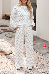 F/W26 Polka Dot Drawstring Wide Leg Pants Set | S-4X: Brown / M