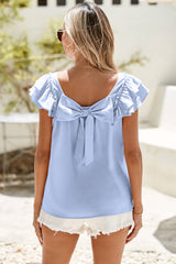 LDC Textured Bow Knot Frilled Butterfly Sleeve Blouse: Gossamer Pink / M