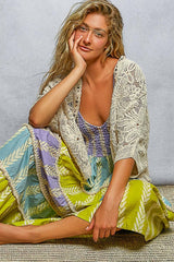 V-Neck Crochet Batwing Sleeve Cardigan Top: NATURAL / Os