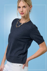 MCS3600-Soft Short Puffy Sleeve Basic Stretchy Knit Top: Pink Sand / L