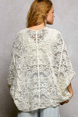 V-Neck Crochet Batwing Sleeve Cardigan Top: NATURAL / Os