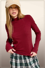 MCT7699-Stretchy Ribbed Long Sleeve Mock Neck Basic Top: Onyx / M