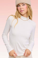 MCT7699-Stretchy Ribbed Long Sleeve Mock Neck Basic Top: Onyx / S