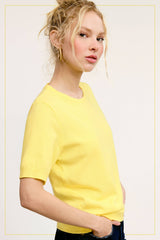 MCS3600-Soft Short Puffy Sleeve Basic Stretchy Knit Top: Pink Sand / S
