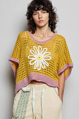 Round Neck Sleeveless Floral Thin Sweater Top SALE: BLUE/IVORY / M