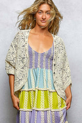 V-Neck Crochet Batwing Sleeve Cardigan Top: NATURAL / Os