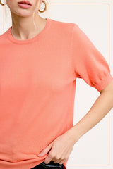 MCS3600-Soft Short Puffy Sleeve Basic Stretchy Knit Top: Midnight Blue / S