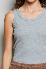 Sleeveless Round Neck Solid Pattern Rib Knit Top: OFF WHITE / Os