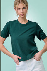 MCS3600-Soft Short Puffy Sleeve Basic Stretchy Knit Top: Midnight Blue / S