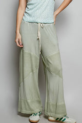 Contrast ribbed elastic waist casual knit culottes pants: DOVE GREY / M/L
