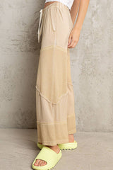 Contrast ribbed elastic waist casual knit culottes pants: DESERT SAGE / S/M