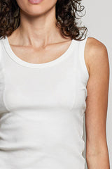 Sleeveless Round Neck Solid Pattern Rib Knit Top: OFF WHITE / Os