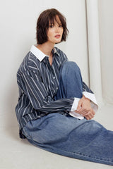 A striped woven top - FT1310 CHARCOAL: CHARCOAL / Contemporary / L