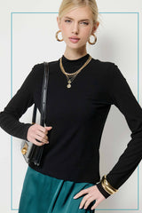 MCT7699-Stretchy Ribbed Long Sleeve Mock Neck Basic Top: Milk / M