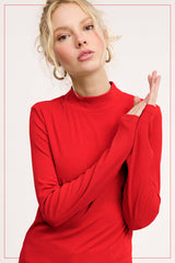 MCT7699-Stretchy Ribbed Long Sleeve Mock Neck Basic Top: Onyx / M