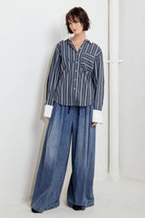 A striped woven top - FT1310 CHARCOAL: CHARCOAL / Contemporary / L