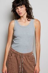 Sleeveless Round Neck Solid Pattern Rib Knit Top: OFF WHITE / Os