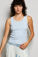 Sleeveless Round Neck Solid Pattern Rib Knit Top: Black / Os