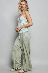 Contrast ribbed elastic waist casual knit culottes pants: DOVE GREY / M/L